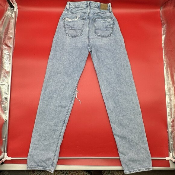 American Eagle Highest Rise Baggy Straight Size 00 Destroyed Light Wash Jeans - Picture 8 of 12